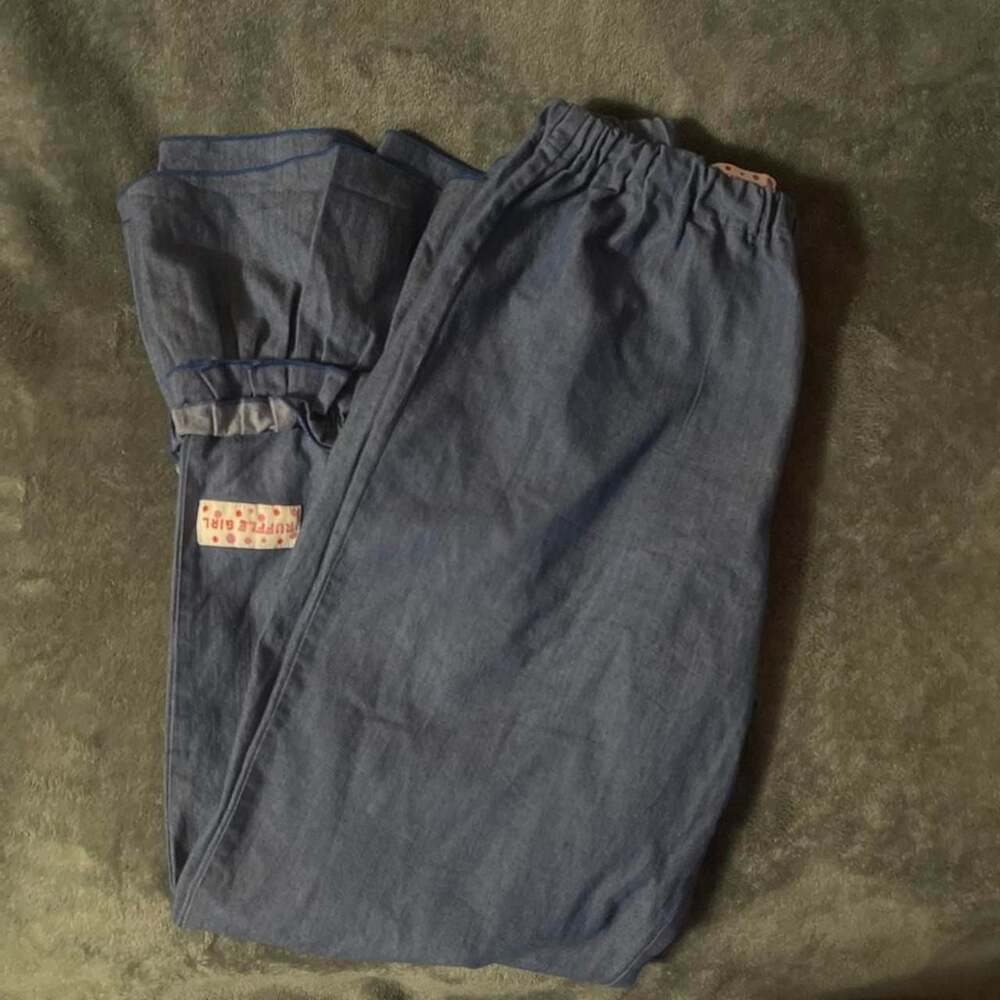 Ruffle Girl Style 2000 Blue Linen Ruffle Leg Trousers